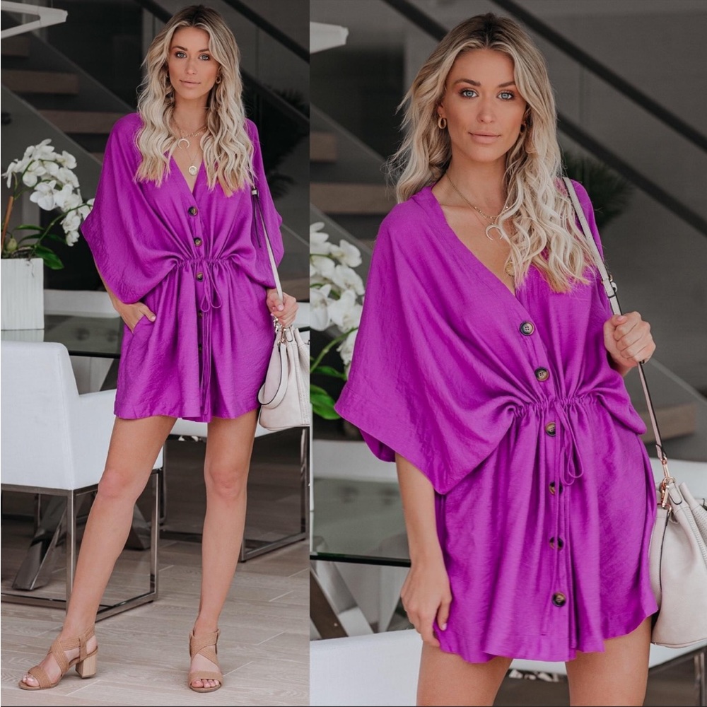 Vici Fuchsia Button-Front Mini Dress